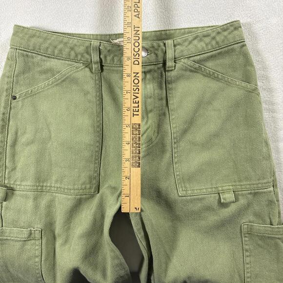 Billabong Cargo Wide Leg Jeans Womens 26 Olive Green Utility Raw Hem Y2K - Picture 8 of 10